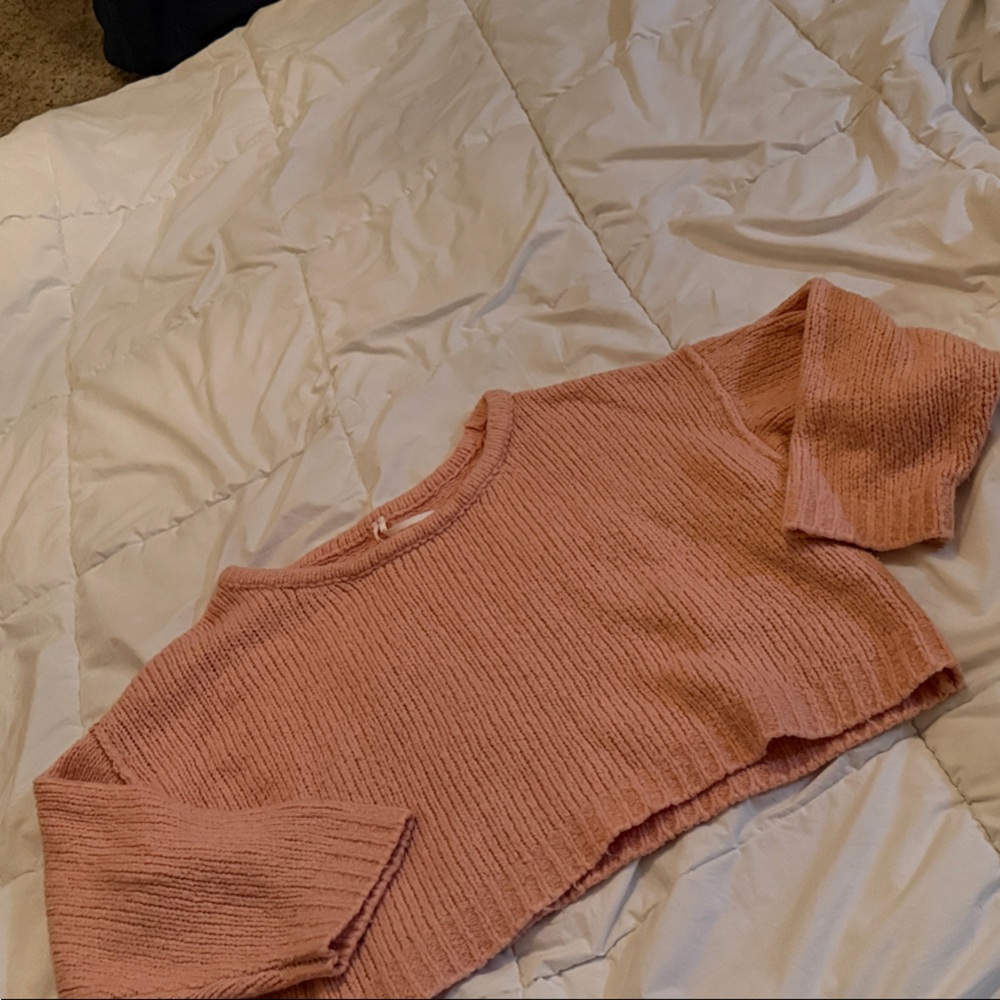 Anthropologie Blush Pink cropped Crew Neck Sweater